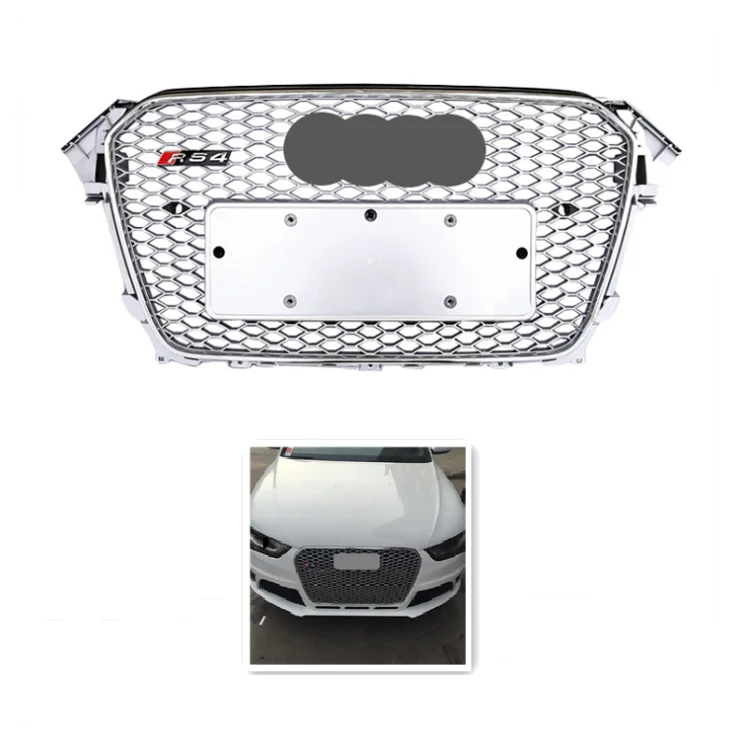 Automotive Parts Silver Honeycomb RS4 Style Front Grille For 2013-2016 Audi A4 B8.5 Facelift