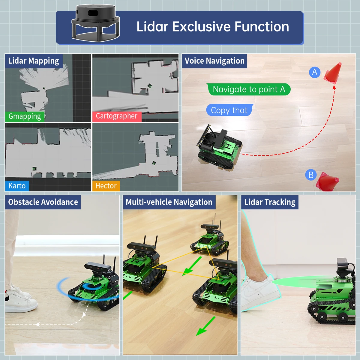 JetTank ROS Robot With Depth Camera, Lidar, Microphone Array Support SLAM, Deep Learning, 3D Vision Point Cloud, Voice Control