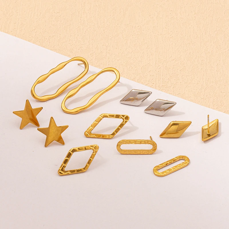 

Irregular Geometry Hollow Out Line Casting Earring Bright Star Rhombus Fashion Earrings Everyday Joker Jewelry With Earplugs