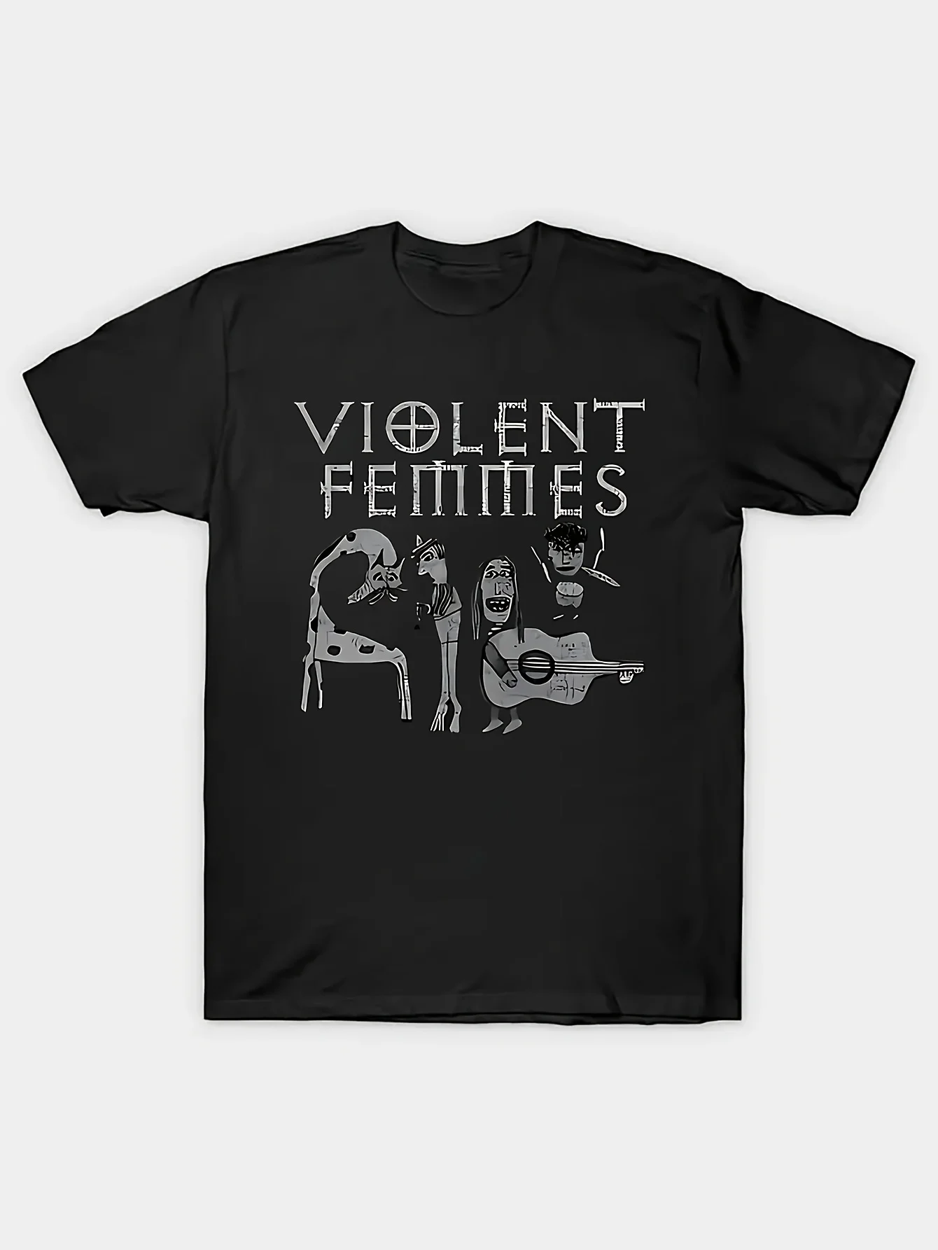 1 camiseta con gráfico de rock vintage para mujer, estampado Bold 'Violent Femmes', camiseta informal negra con cuello redondo, lavable a máquina,