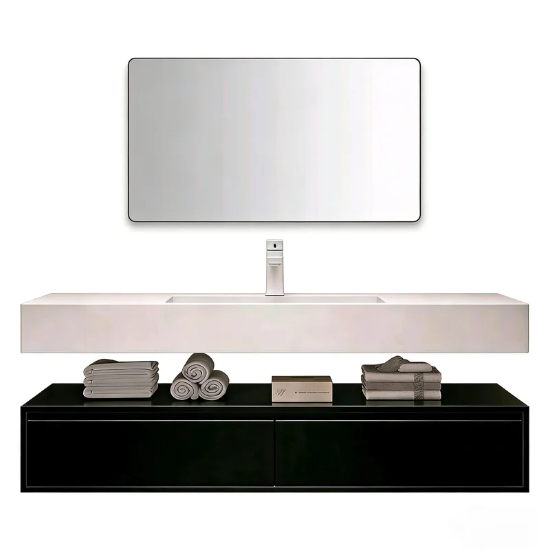 Split Sintered Stone Vanity Seamless Ceramic One-Piece Basin Bathroom Cabinet Combo Hand Wash Face Sink Vanity Counter Furniture