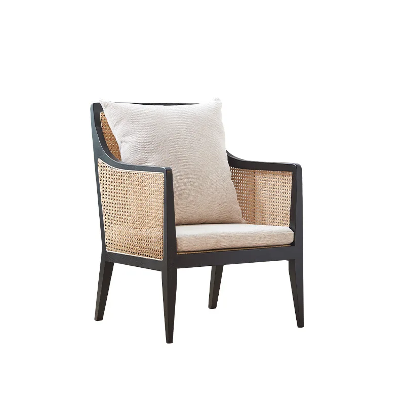 

Nordic rattan leisure chair household simple balcony rattan chair three-piece set homestay single sofa chair coffee table