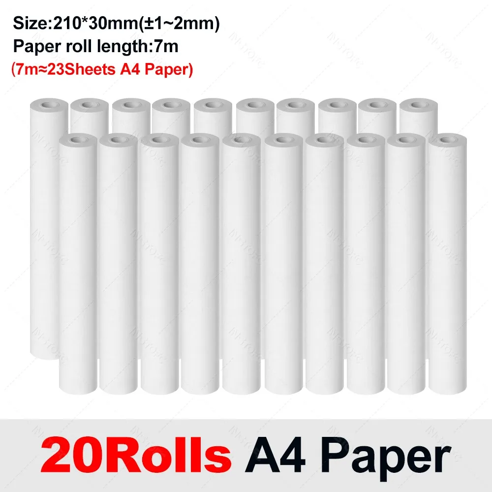 A4 Thermisch Papier 20 Rollen Thermisch Printpapier 210*30mm voor A4 Draadloze Bluetooth A40 Printer Papierrollen sneldrogend