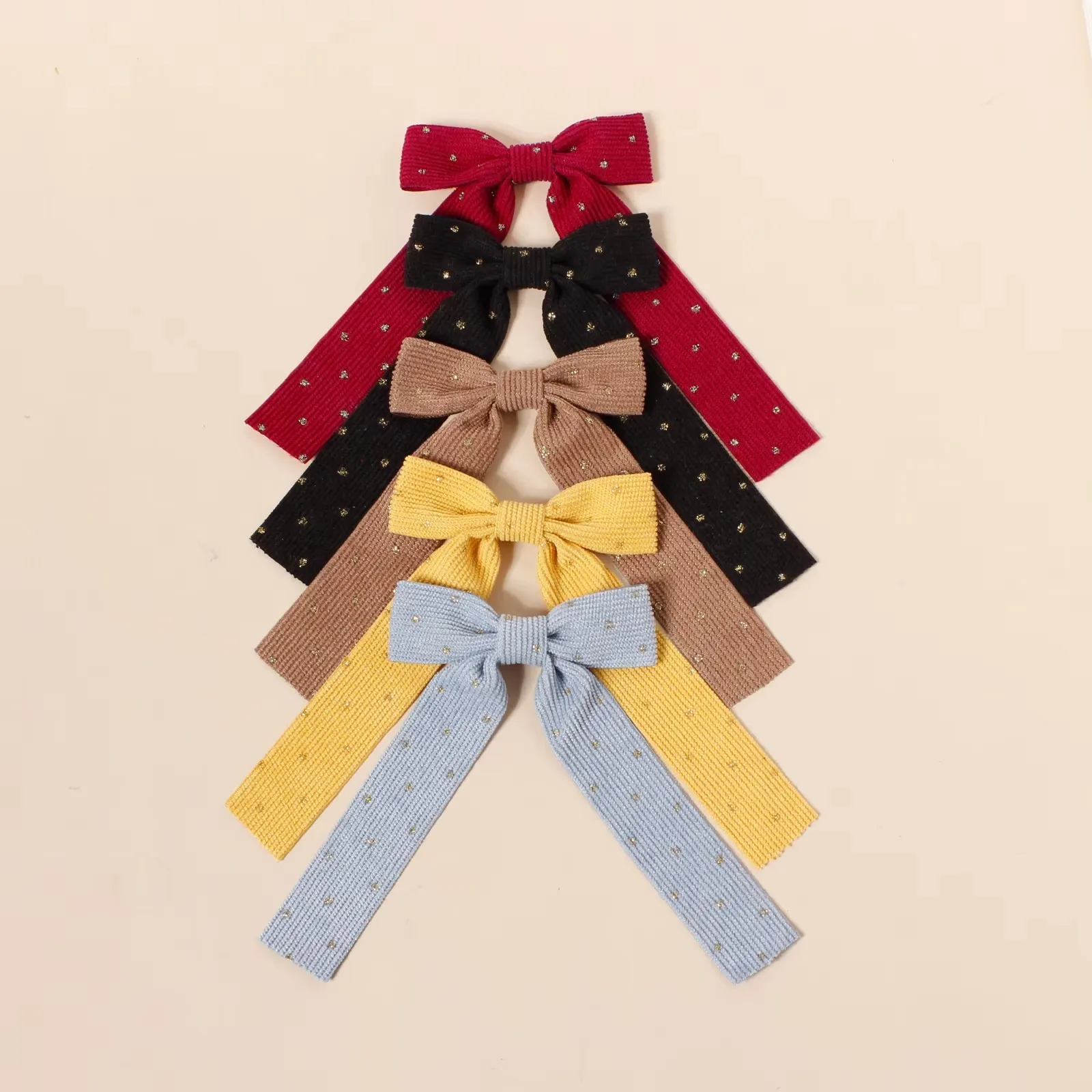 5PCS Mädchen Cord Bogen Haar Clips Kinder Punkt Zehe Haarspangen Kinder Flach Knoten Haarnadeln – Detail 9