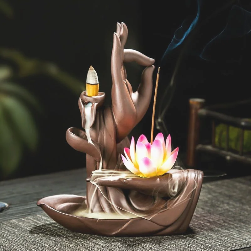 

Подставка для курильницы Lotus Zen, деревянная подставка для благовоний, дымовой фонтан, статуя Будды, домашний декор