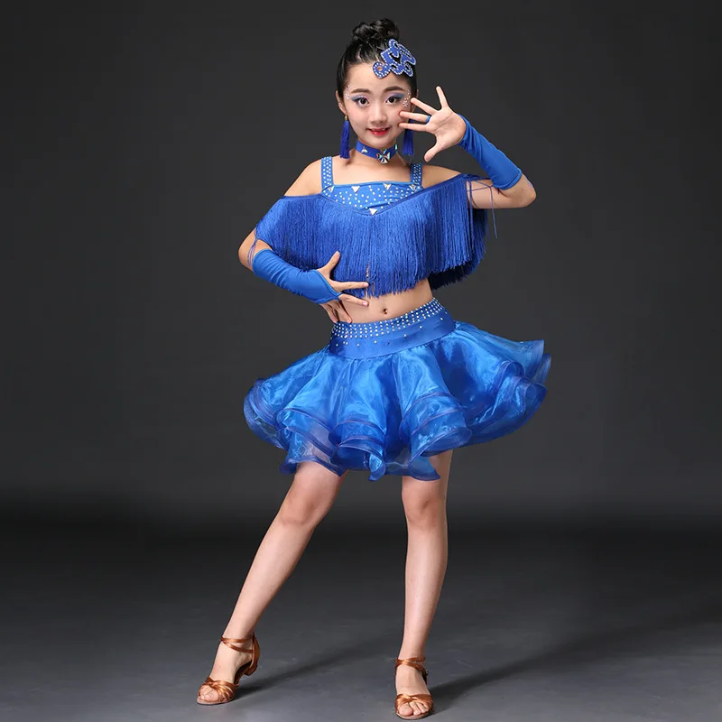 

Fashion Fringe Children's Latin Dance Clothes Child Holiday Stage Performance Fancy Skirt Girls Modern Latin Suspender Dancewear