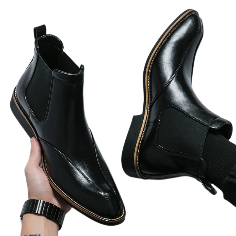 

New Black Men's Chelsea Boots Fashion Formal Handmade Boots Square Toe Business Shoes Men Boots