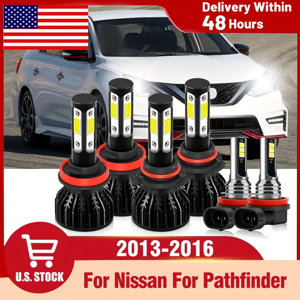 6PCS H11+9005 LED Bulbs&H11/H8 Fog Lights Combo, For Nissan For Pathfinder (2013-2016), 6000K White, Hi/Lo And Fog Light