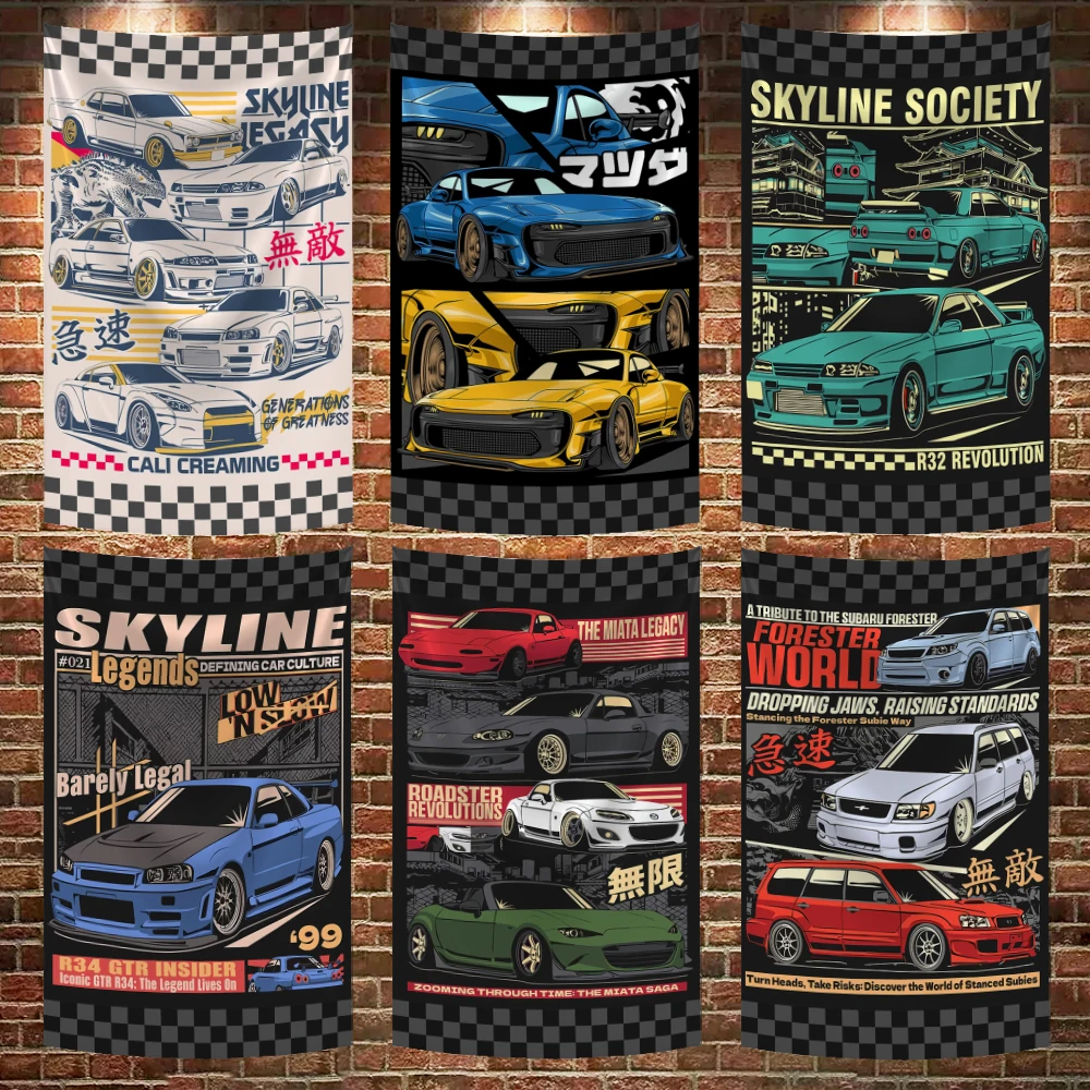 Racing Car Flag Room Dormitory Wall Tapestry Outdoor Decorative JDM home Flags Background Blanket