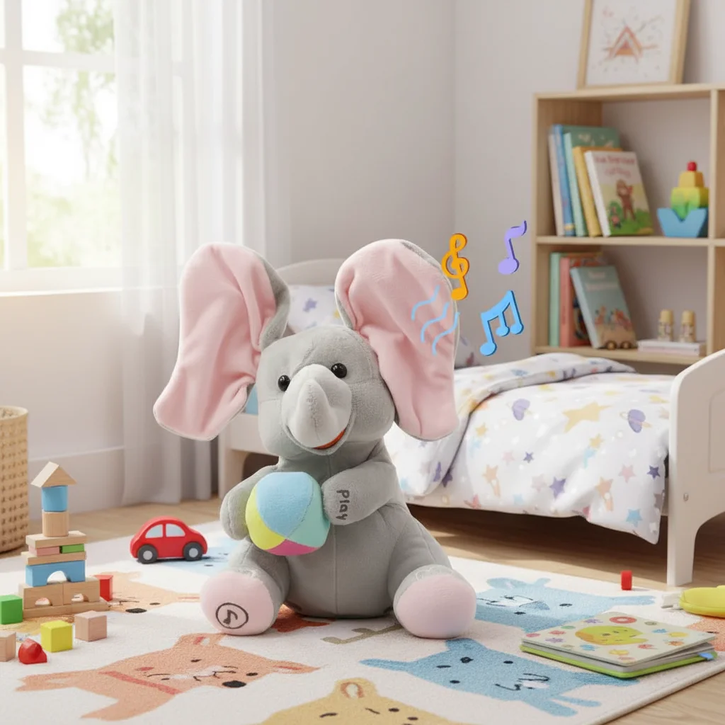 لعبة الفيل القطيفة المتحركة مع آذان متحركة، حيوان محشو كهربائي، هدية لطيفة للأطفال من القماش الناعم #1