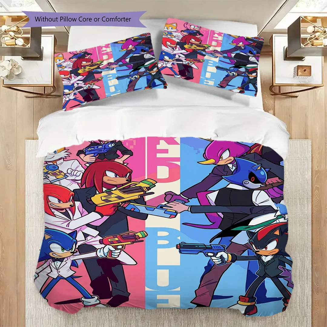 Printed Sonic the Hedgehog Anime Duvet Cover Set & Pillowcase Daily Bedroom Bedding Ornament-kwq377