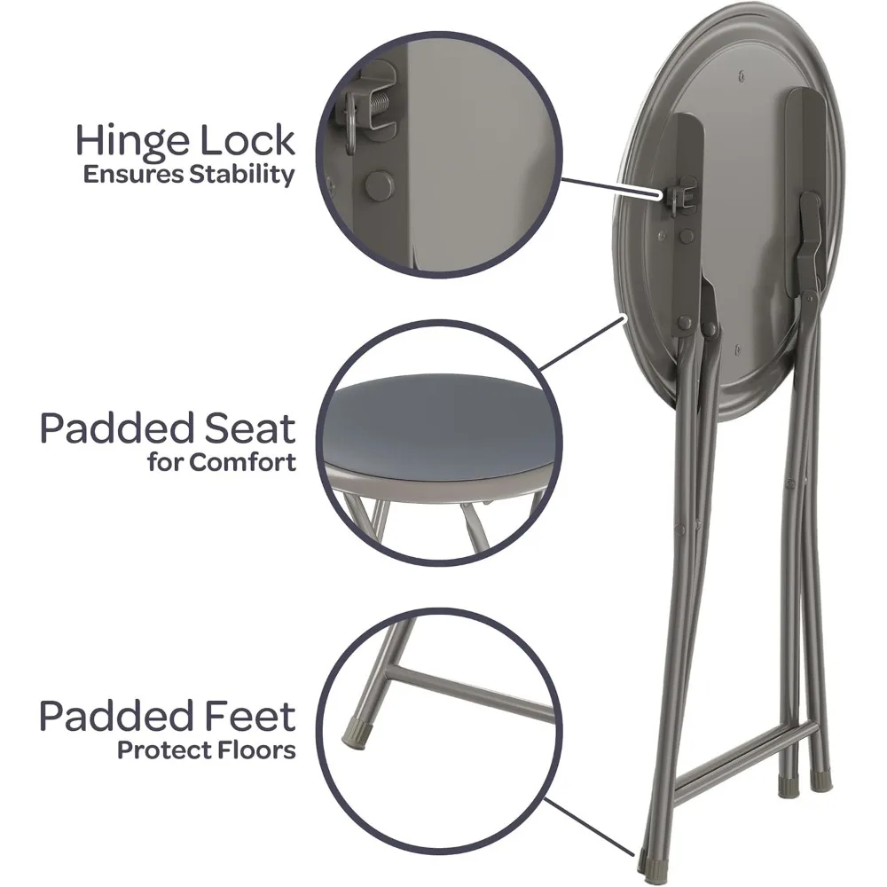 2-Pack Heavy-Duty Folding Bar Stools, 18-Inch Height with Padded Seats, 225lb Capacity for Home Use