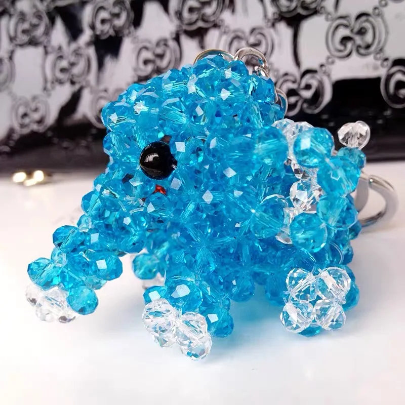Cute Animal Elephant Hand Knitting Beaded Poodle Key Chain Crystal Healing Keychain Women Car Keyring Girl Birthday Gift 1PCS