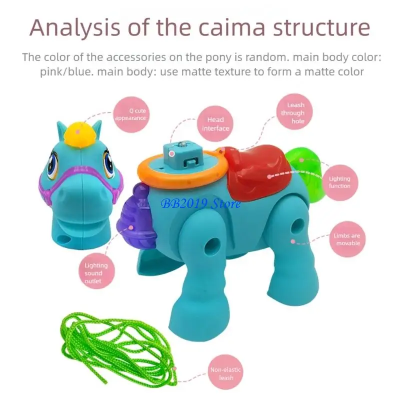Q0KB Automatic Electric Horse Toy LED Music Random Color Portable for Kids Play