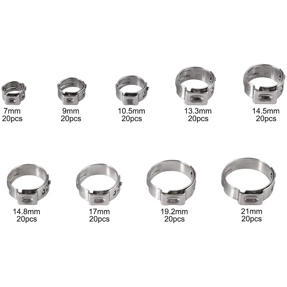 180PCS 5.8-21Mm Ear Stepless Hose Clamps 304 Stainless Steel Single Hose Crimping With Blue Clamp Pliers Wood Working Tools