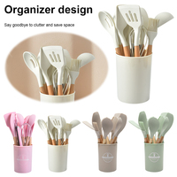 12Pcs Kitchen Utensil Set Heat-Resistant Cookware with Holder Non-Stick Spatula Set Spatula Spoon Brush Whisk for Home Kitchen