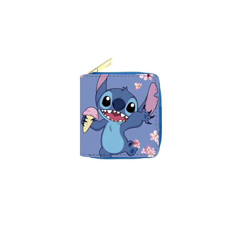 New Cartoon Lilo and Stitch PU Wallet Student Women's Short Zipper Bag Coin Purse Document Bag Card Bag Children's Gift