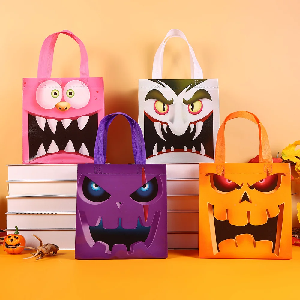

Halloween Treats Bag For Kids Non-Woven Tote Pumpkin Ghost Pattern Candy Gift Bags Waterproof Totes Bag Halloween Party Favors