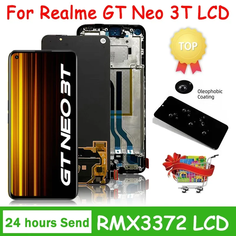 

6.62"New AMOLED For OPPO Realme GT Neo 3T RMX3372 RMX3371 LCD Display Touch Screen Digitizer For Realme GT Neo3T Display Frame