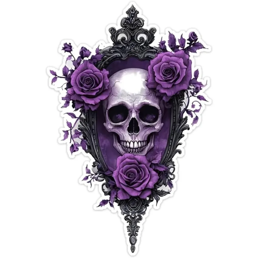 2D Flat 1Pc Gothic Purple Rose Skull Vinyl Sticker, Waterproof Self-Adhesive Decal for Car Window Bumper Decor, Holiday Gift