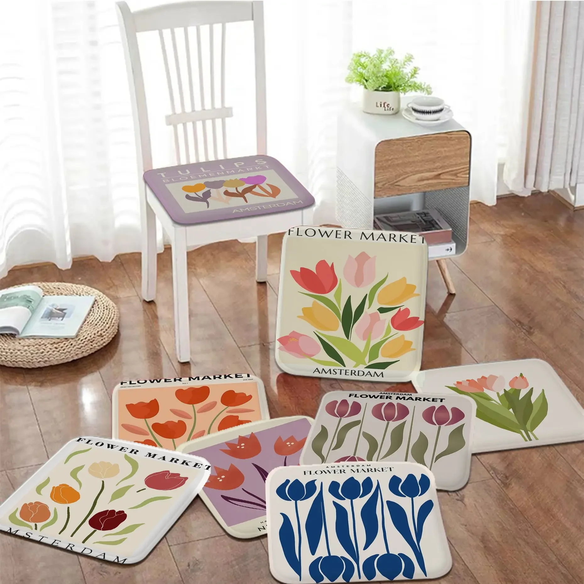 

Tulip Flower Square Stool Pad Patio Home Kitchen Office Chair Seat Cushion Pads Sofa Seat 40x40cm Cushion Pads