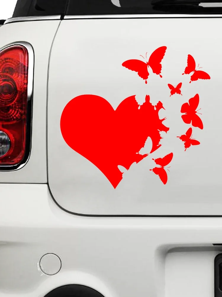 Heart with Butterflies Flying Away Car Stickers Vinyl Decal Motorcycle Decorative Accessories Creative Laptop Helmet,20CM*19CM