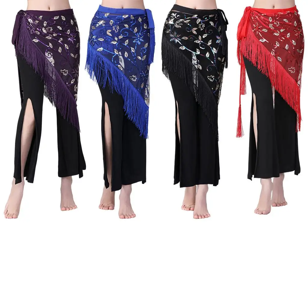 Fashion Belly Dance Hip Scarf, Women Tassels Belly Dancing Skirt Wrap Bling Sequins Belly Yoga Dancer Performance Costumes