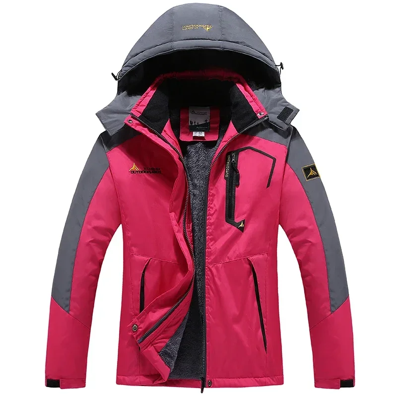 Mens Fleece Jacket Autumn Winter New Fashion Color-Block Waterproof Windproof Outdoor Adventure Hooded Coat Men Warm Windbreaker