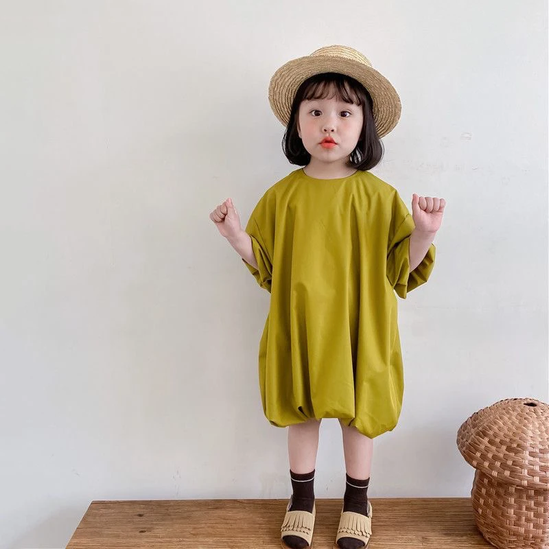 Korean-Inspired Children's Fashion: Short-Sleeved Princess Dresses for Girls 1-5 Years