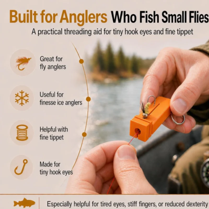 Fly Fishing Tying Tool Magnetic Fly Threader 4-Slot Precision Threading Tool Tippet Guide with Keychain for Small Flies