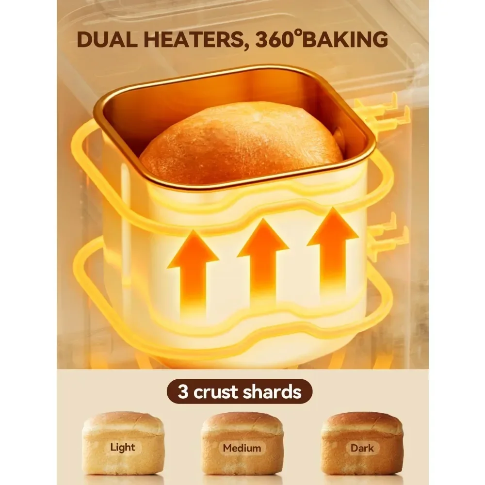 Neretva Bread Maker, 20-in-1 2LB Bread Machine Dual Heater & Nonstick Ceramic Pan Bread Makers Machine All Metal Compact for Glu
