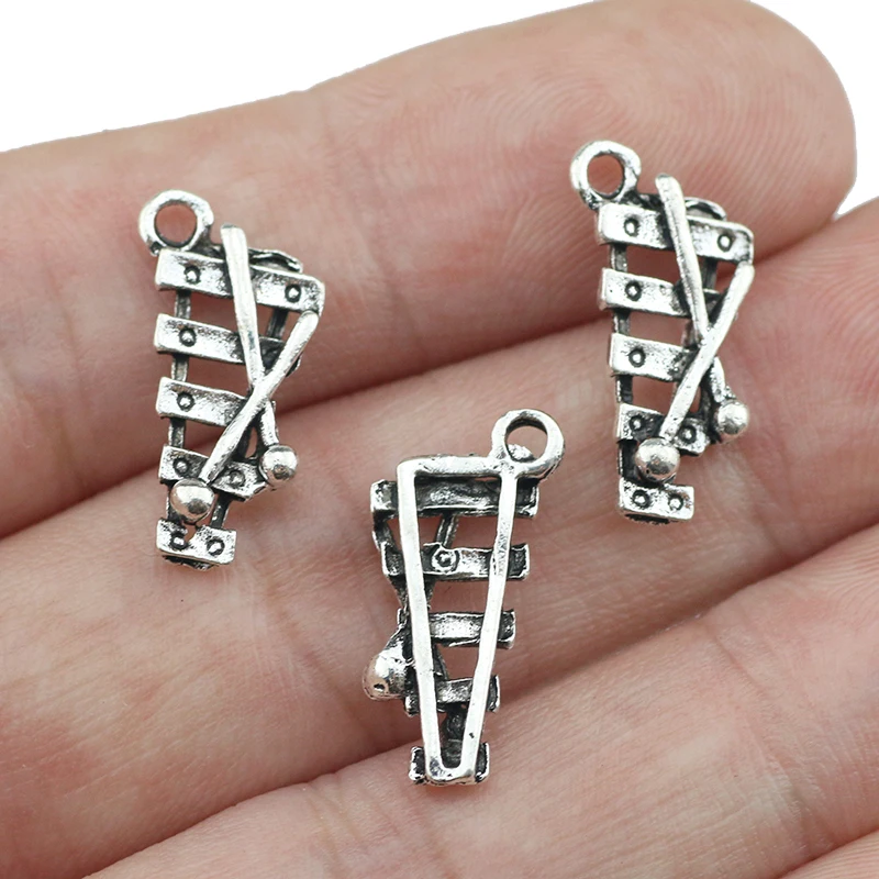 Newest 20Pieces 10*20mm Mixed Alloy Antique Silver Color Xylophone Charms Keychain Pendant Accessory For DIY Jewelry Making