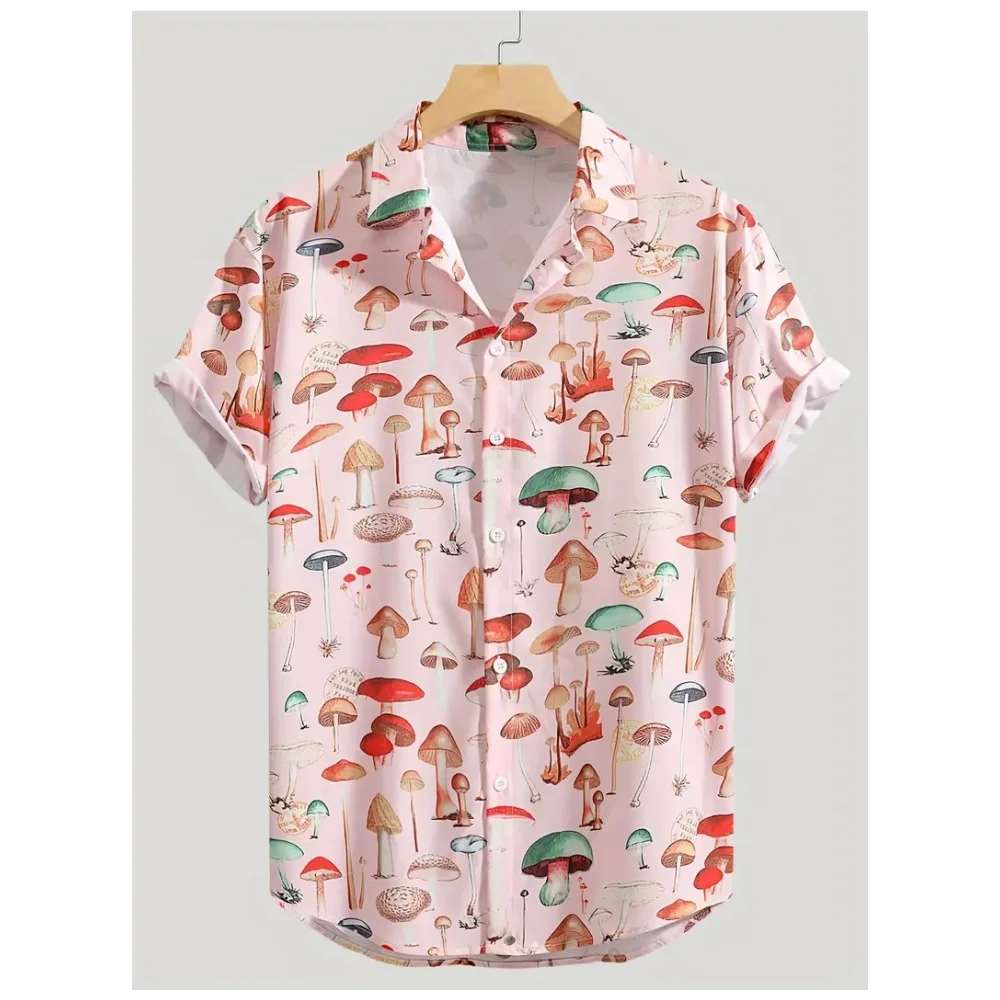 Men's Shirt Cute Mushroom Shirt Pattern Printed Summer Everyday Street Mens Lapel Tops Men T Shirts 2024 Fashion Shirts Clothing