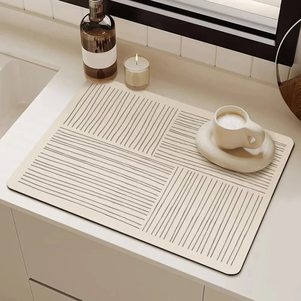 Non Slip Diatomite Drain Pad With Absorbent Kitchen Mat For Use With Dish Drainers And Coffee Station Protection