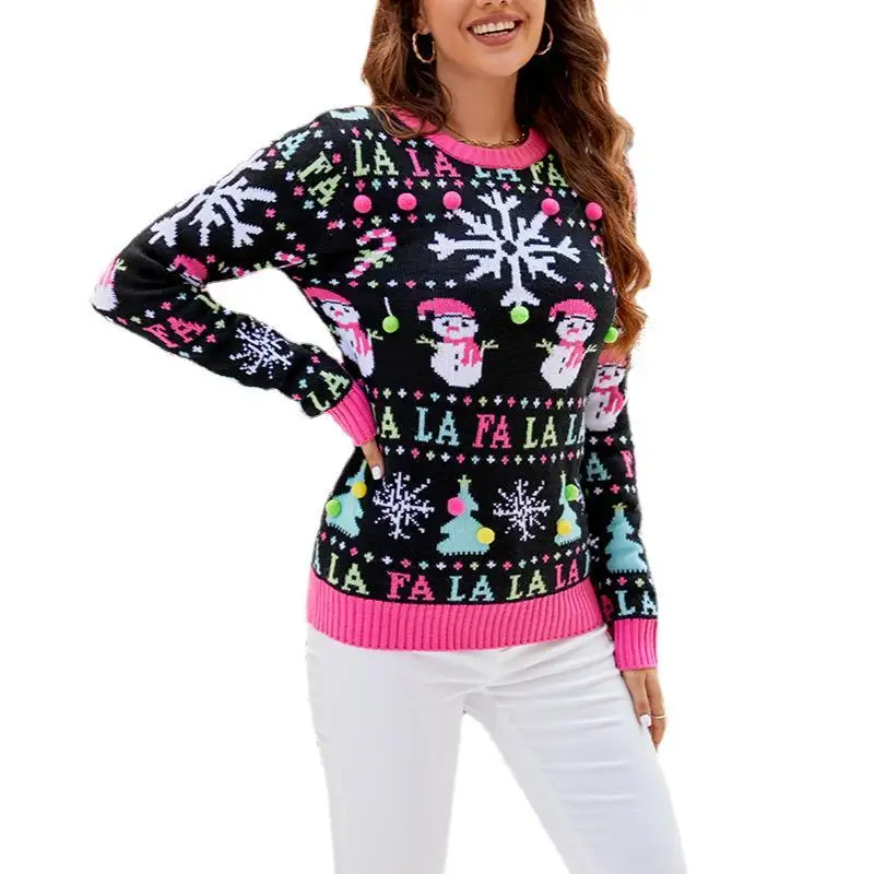 

Тяжелый свитер Cisas, женский осенне-зимний новый круглый маленький вязаный свитер со снеговиком, модная повседневная одежда