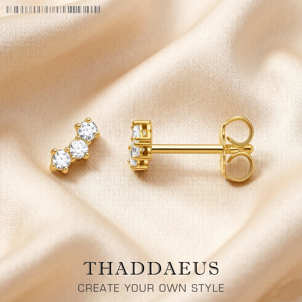 Gold Plated Delicate Ear Studs White Stones Europe Trendy Jewerly For Women New Gift In Real 925 Sterling Silver