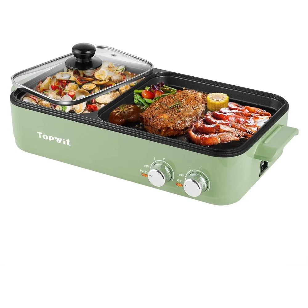 

Hot Pot Electric with Grill, 2 in 1 Indoor Non-Stick Electric Pot and Griddle for Korean BBQ, Steaks, Shabu Shabu and Noodles