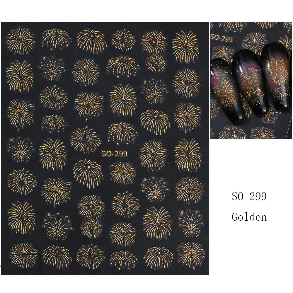 1pc Vuurwerk Nagelsticker Gradiënt Champagne Golde Romantisch Bloeiende Vuurwerk Nagelschuivers 3D Glitter Vuurwerk Manicure Benodigdheden