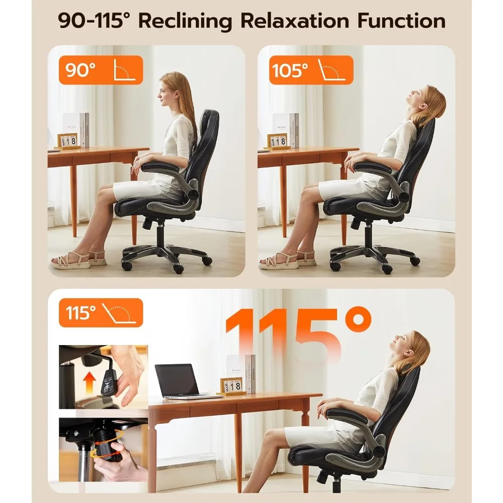 كرسي مكتب مكتب، كرسي كمبيوتر مريح مع أذرع مبطنة قابلة للطي ودعم قطني قابل للتعديل، كرسي تنفيذي من جلد البولي يوريثان مع #4
