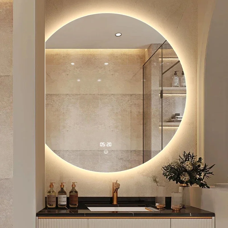 Modern Smart Bath Mirrors Semicircular Bathroom Wall Mirror with Light Home Furniture Washbasin Defogging HD LED Bathroom Mirror