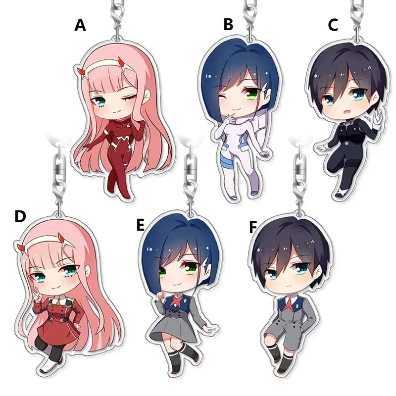 Anime Keychain  Zero Two Hiro ICHIGO Acrylic Keyring Strap Figure Hanging Accessories 6cm