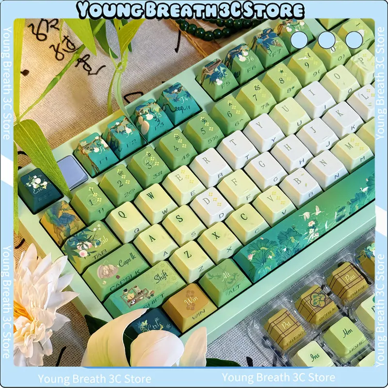 

120 Keys Tea Splashing Theme Keycap Qx3 Profile Keycaps Pbt Dye-Sub Light-Proof Mechanical Keyboard Custom Keycaps for 64/68/104