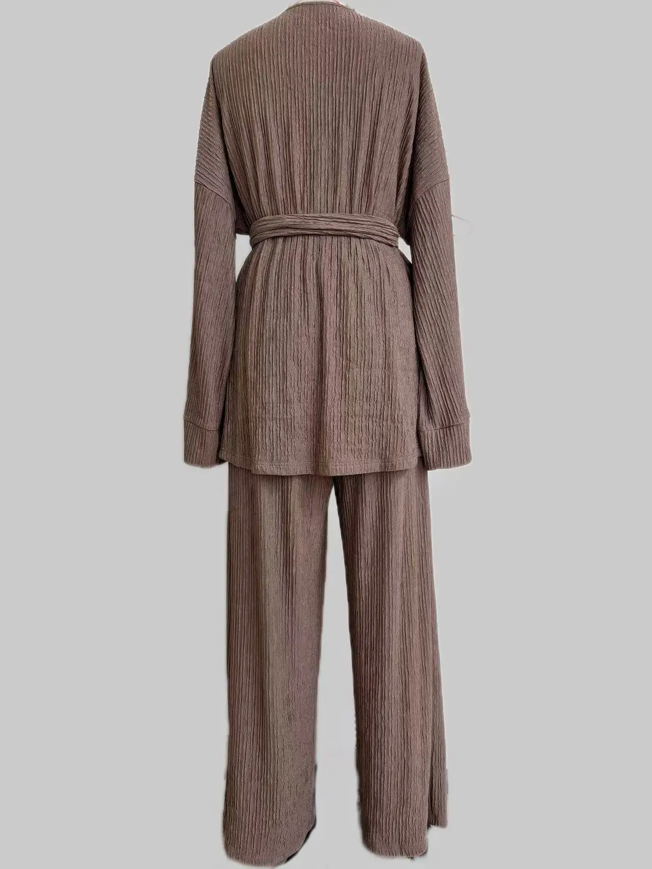 

Мусульманские женские одинаковые комплекты, кимоно с поясом, однотонные топы с длинными рукавами и свободные брючные костюмы, модный повседневный спортивный костюм, кафтан 2025