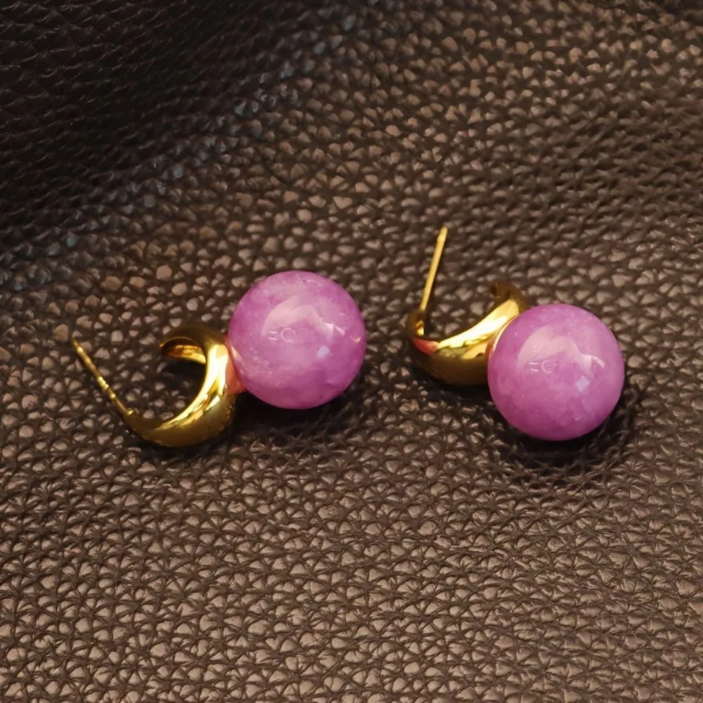 New Stud Earring Classic Brass Gold-plated Inlaid Amethyst Stone 925 Sterling Silver Needle Light Luxury Versatile High-end Sens