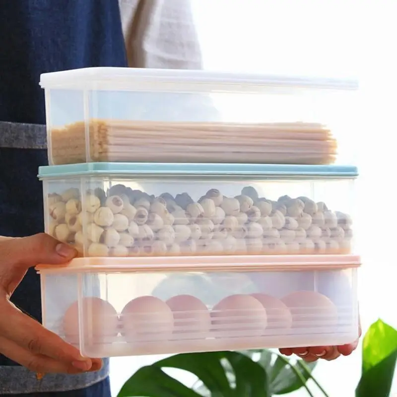 Moisture-proof Household Translucent Storage Box Airtight Spaghetti Box with Lid Plastic Clear Foods Fruit Container X3UC