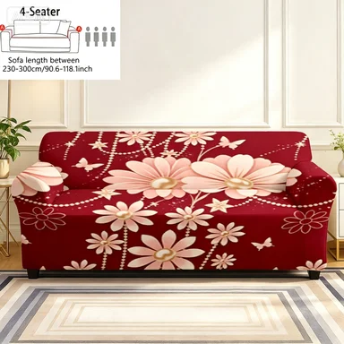 High Elastic Washable Sofa Cover, Wine Red Floral Bow Slipcover, Grey Palm Leaf Sofa Cover, Blue White Geometric Dust Cover.