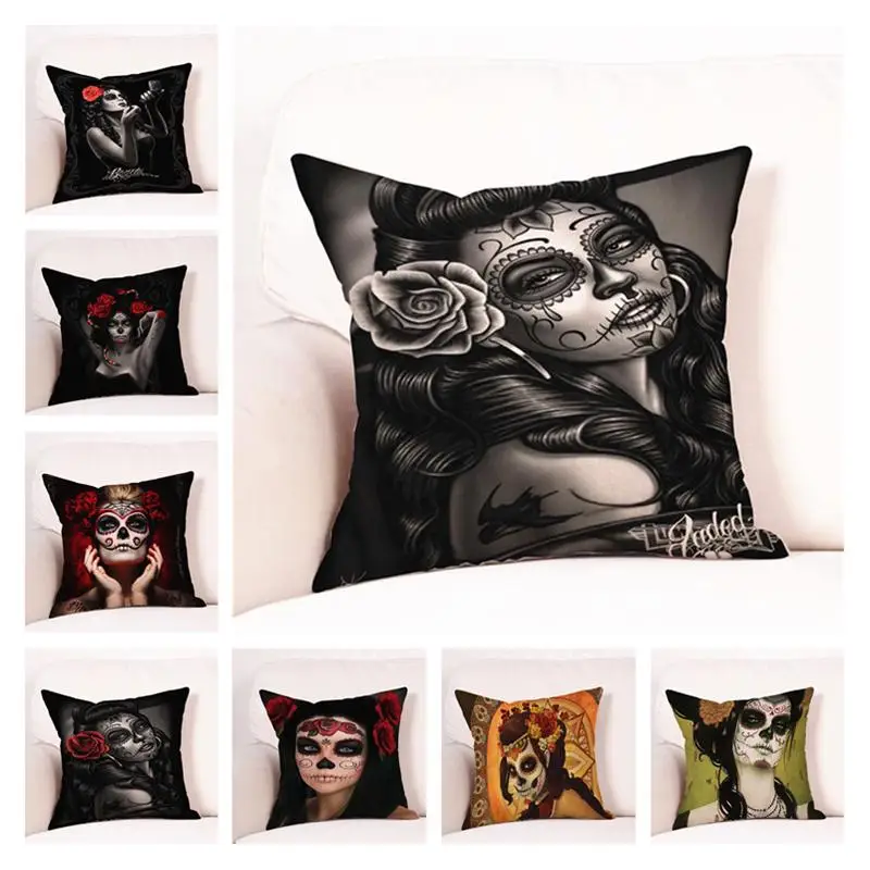 Halloween Cushion Cover Pillowcases Skull Floral Festival Home Decor Square Horror Comfortable Sofa