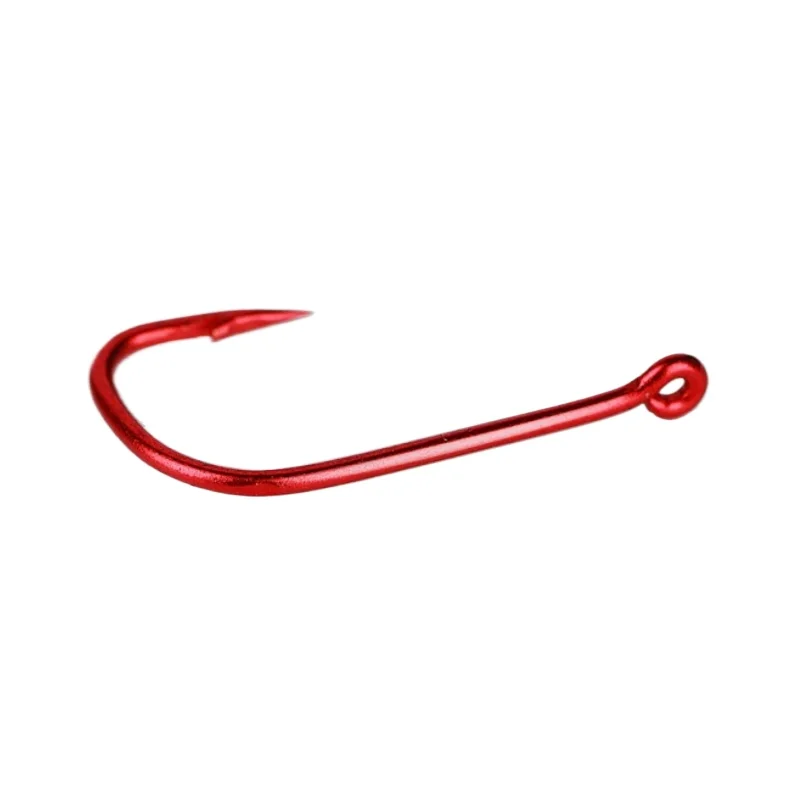 50PCS High Carbon Steel Fishing Hooks With Eye 6#-14# Red Barbed Single Carp Fishhook Accessories