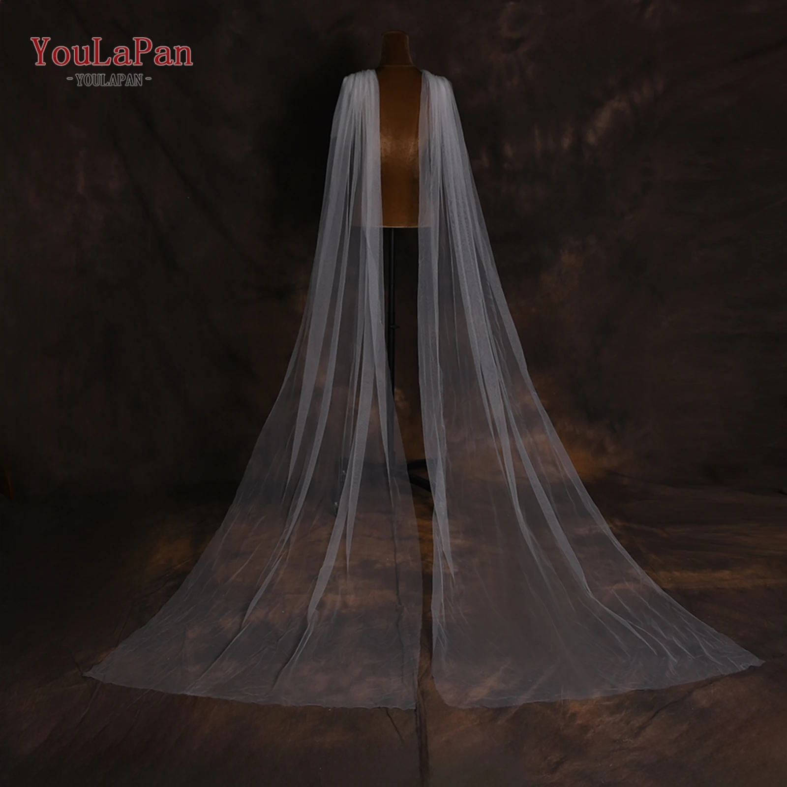 TOPQUEEN Simple Bridal Cape Single White Soft Tulle Chapel Wedding Accessories Woman Removable Dress Accessories Customized MG06