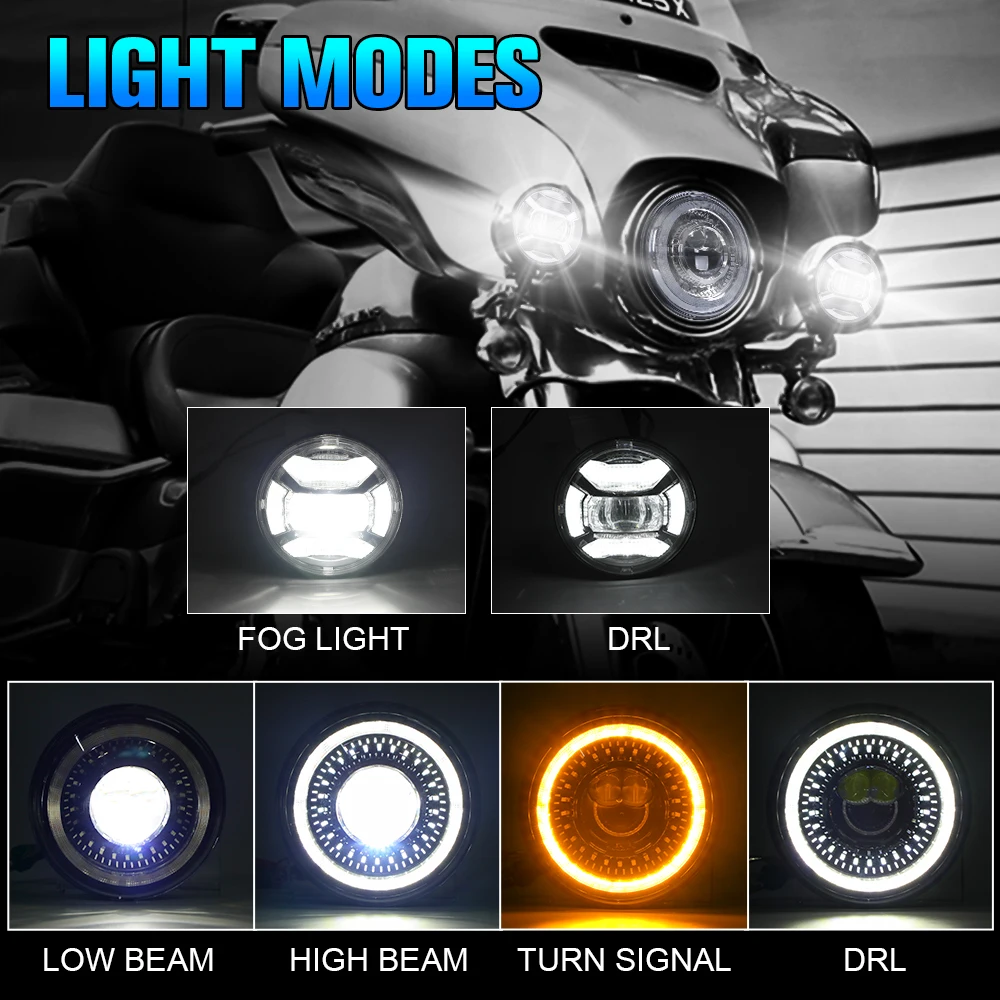 2023 New 1000% Bright Anti-glare 7 inch LED Headlight Motorcycle Kit With Hole DRL For Harley Electra Glide Road King Softail